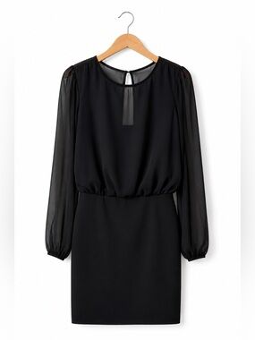 Banana Republic Black Long Sleeve Mini Dress Sheer Sleeves Keyhole Back Size 4